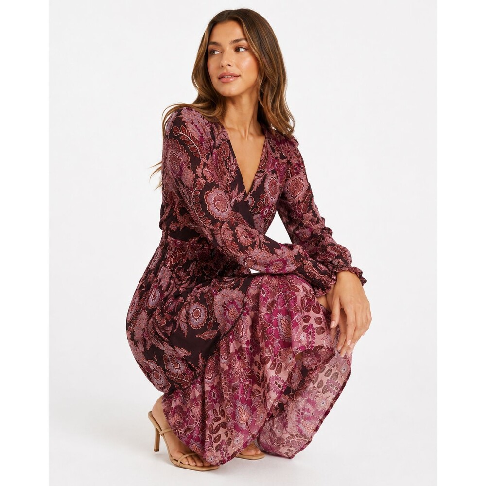 Rabbit Rabbit Rabbit Women 12 Paisley Midi Dress Boho Smocked Waist Long Sleeve